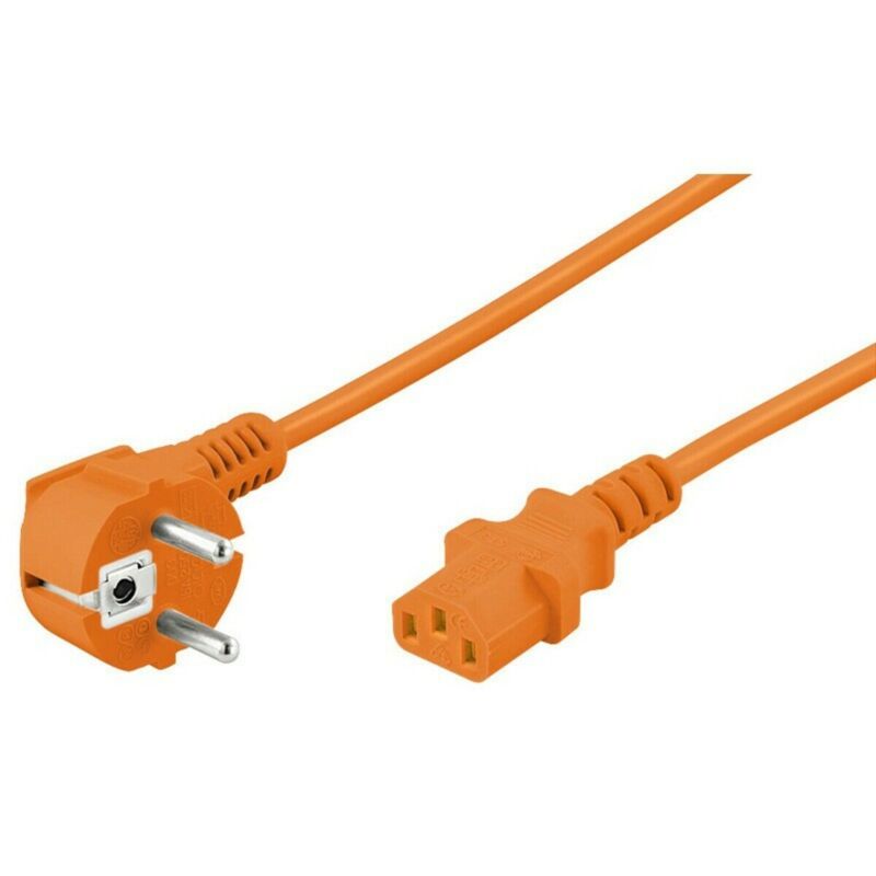 Netzkabel mit Schukostecker – C13-Kupplung – Orange – 2 Meter