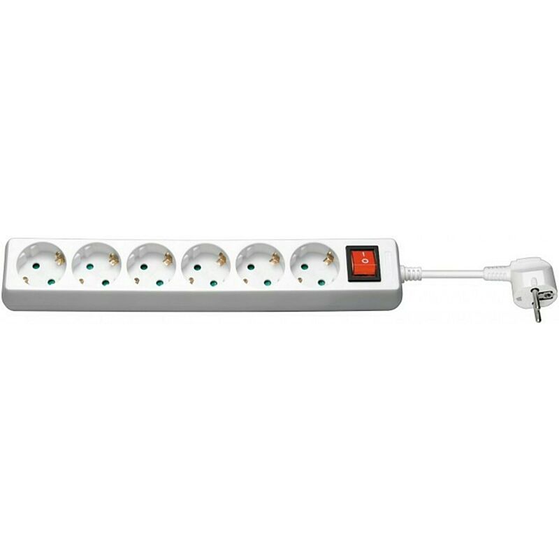 Steckdosenleiste mit Schalter - 6x Schutzkontakt - Weiß - 1,5 Meter