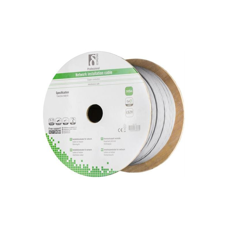 Alfaco Cat7 S/FTP-Kabel auf Rolle starrleiter 305 m grau LSZH – (Eca)