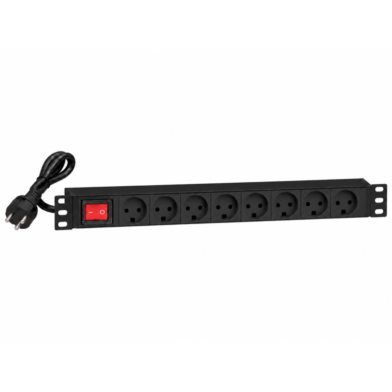 19” Steckdosenleiste mit Schalter - 8 fach- Dänemark