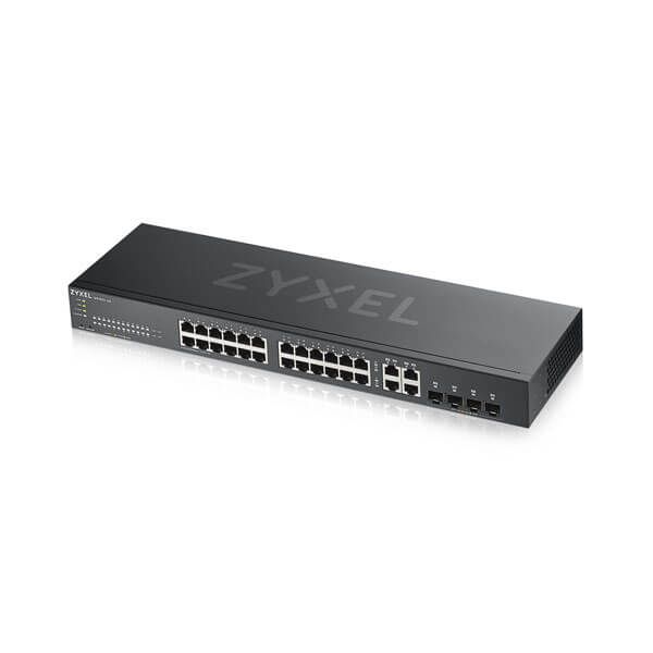 Zyxel 24-Port Gigabit Switch | Smart Managed | Desktop/Rackmontage und lüfterloses Design | VLAN, IGMP, QoS