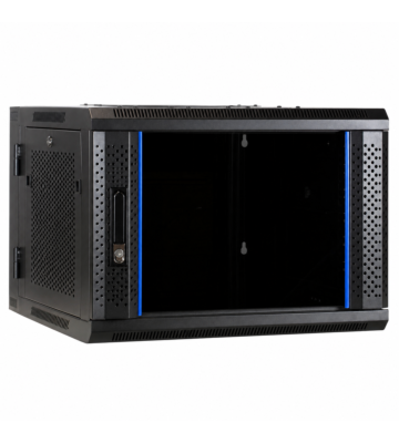 6 HE Netzwerkschrank, schwenkbarer Wandschrank mit Glastür und perforierten Seitenwänden 600x600x368mm