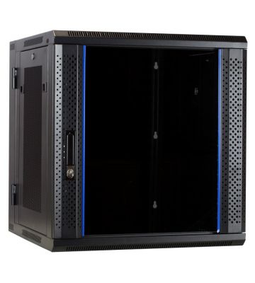 12 HE Serverschrank, wendbares Wandgehäuse mit Glastür und perforierten Seitenwänden (BxTxH) 600 x 600 x 635mm