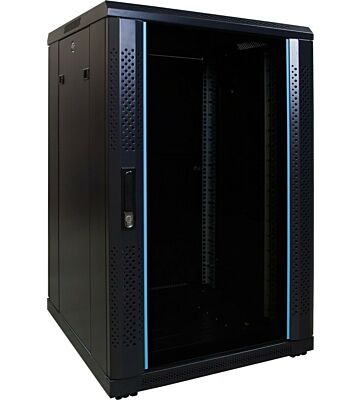 18 HE 19” Serverschrank, mit Glastür (BxTxH) 600 x 600 x 1000mm