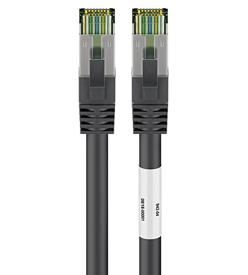 RJ45 Netzwerkkabel S/FTP (PiMF), mit CAT 8 Rohkabel, Schwarz, 0,25m