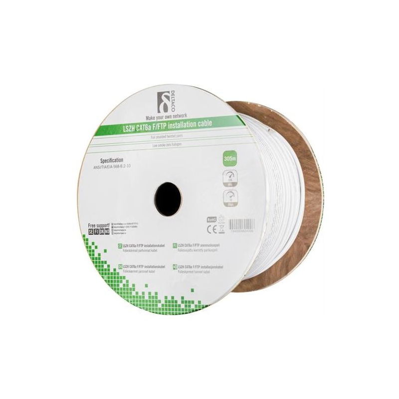 Alfaco Cat6a F/FTP-Kabel auf Rolle starrleiter 305 m grau LSZH – (Eca)