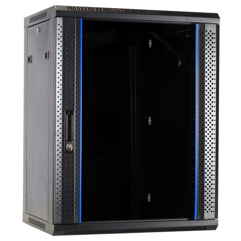 15 HE Serverschrank, Wandgehäuse, mit Glastür, nicht vormontiert (BxTxH) 600 x 450 x 770 mm 