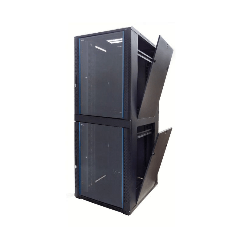 48 HE Serverschrank, mit Glastür – 2x20 HE Fächer, (BxTxH) 800x800x2200mm