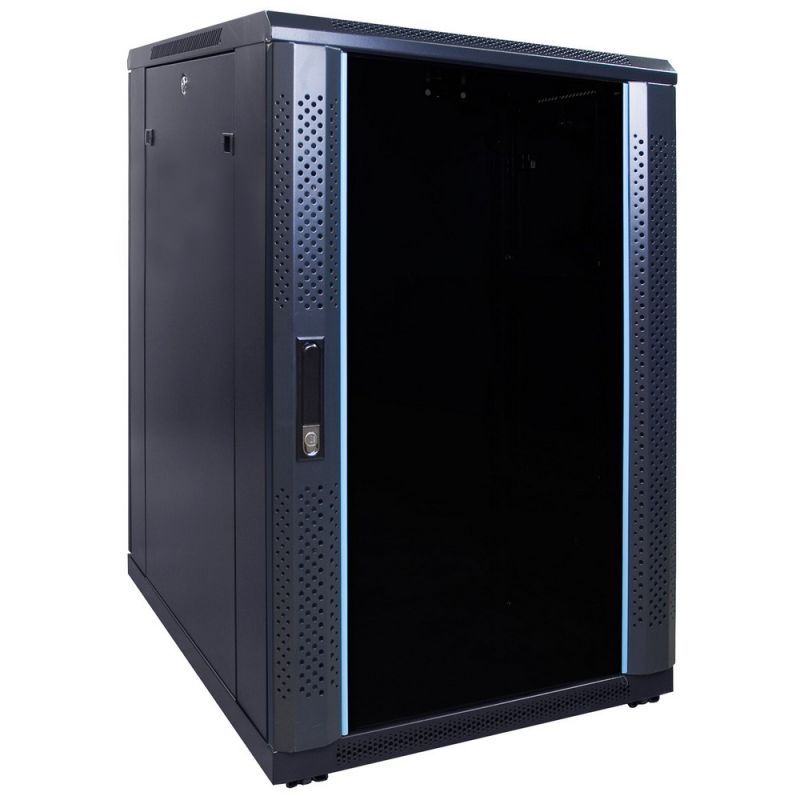 18 HE 19” Serverschrank, mit Glastür (BxTxH) 600 x 800 x 1000mm 