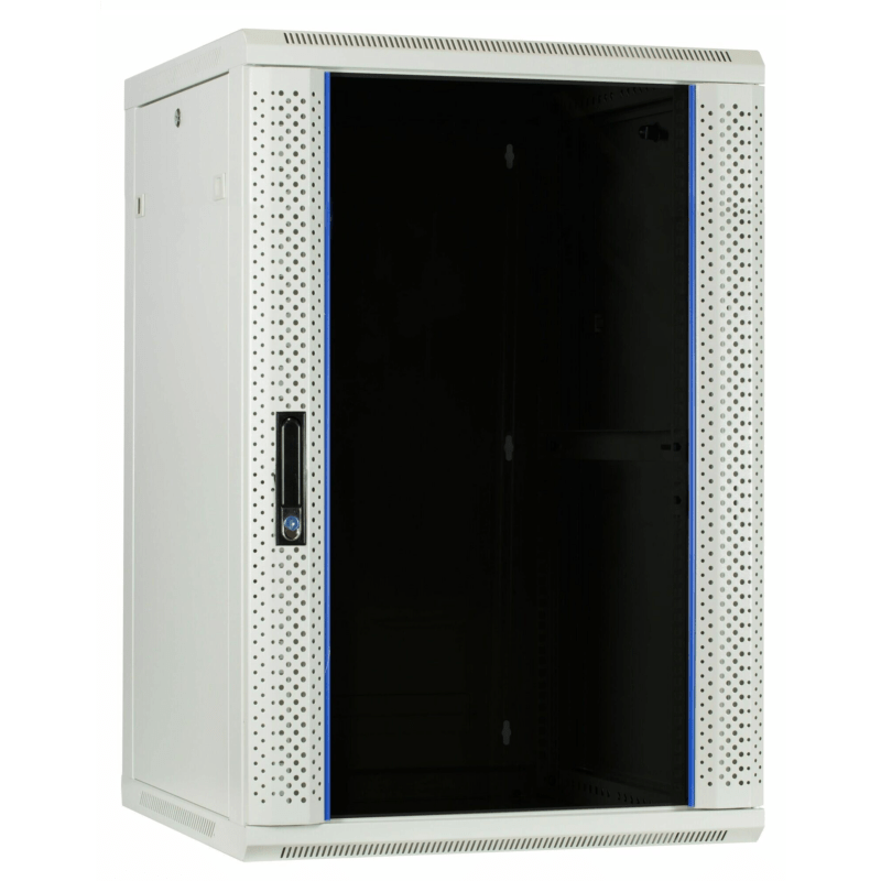 22 HE Serverschrank, Wandgehäuse mit Glastür (BxTxH) 600 x 600 x 1100mm weiß