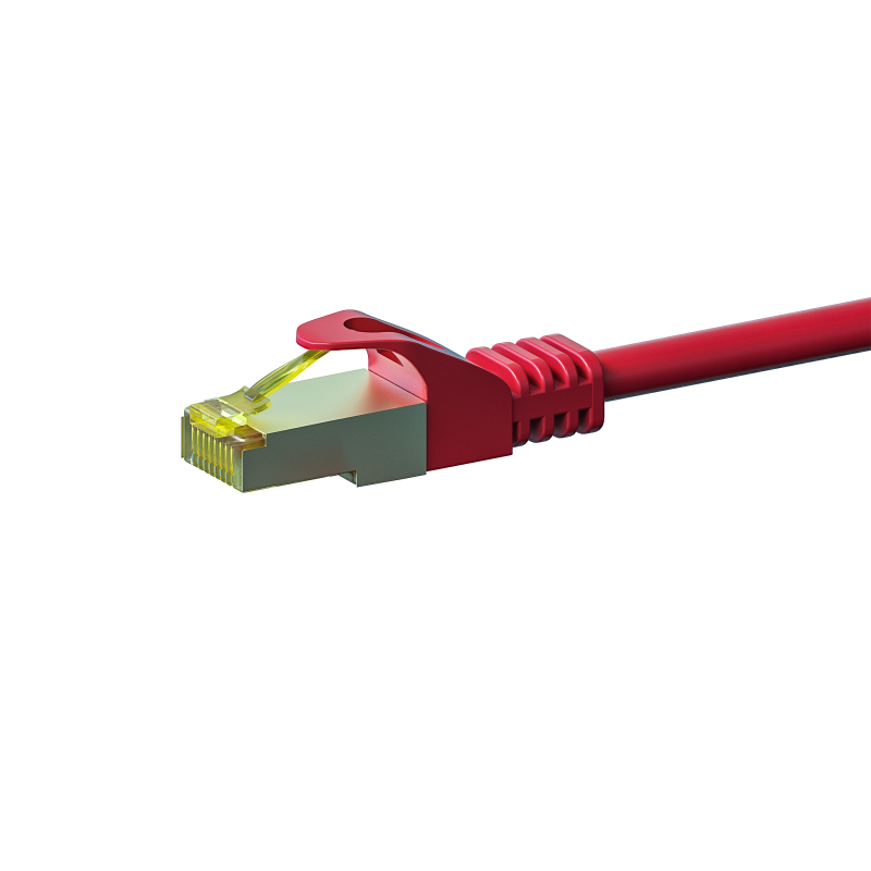 RJ45 Netzwerkkabel S/FTP (PiMF), mit CAT 7 Rohkabel, Rot, 0,25m