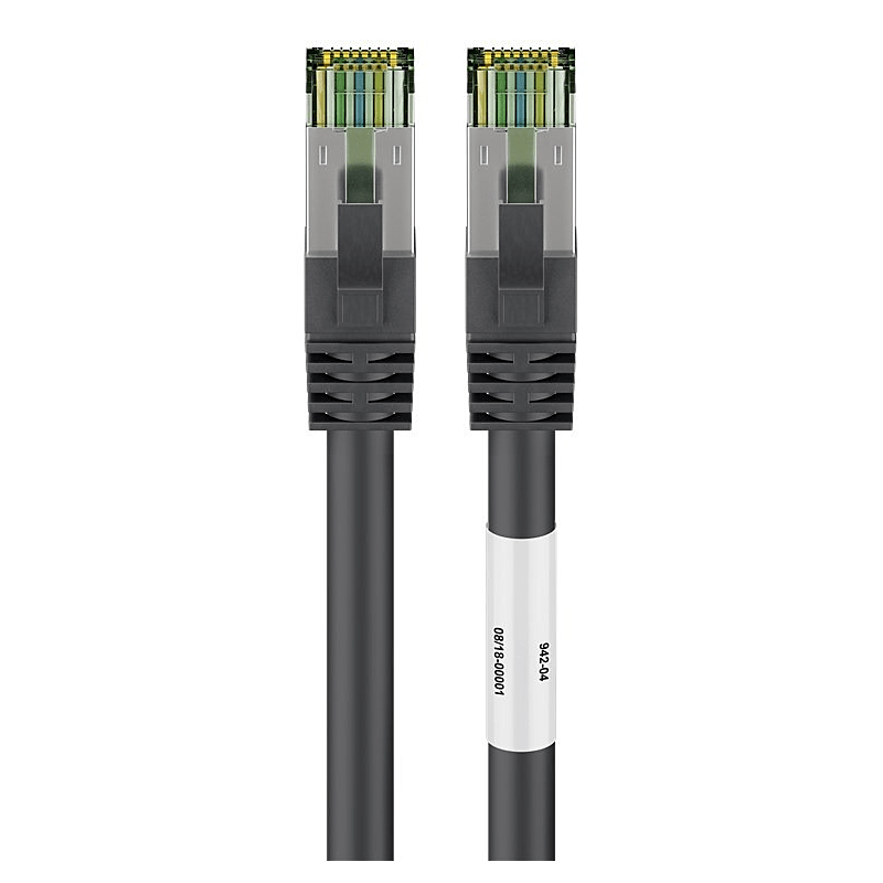 RJ45 Netzwerkkabel S/FTP (PiMF), mit CAT 8 Rohkabel, Schwarz, 0,25m