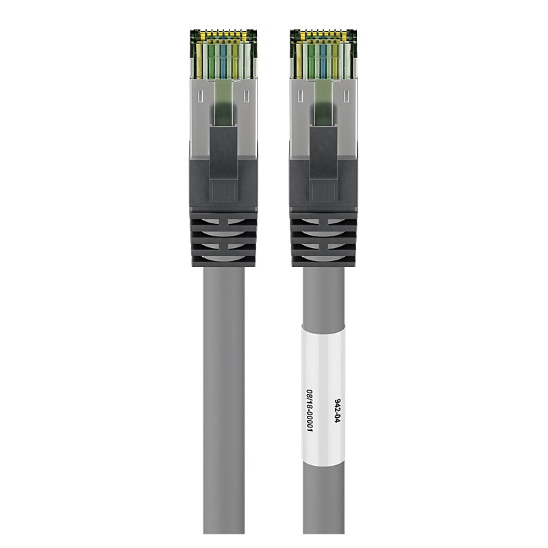 RJ45 Netzwerkkabel S/FTP (PiMF), mit CAT 8 Rohkabel, Grau, 1m
