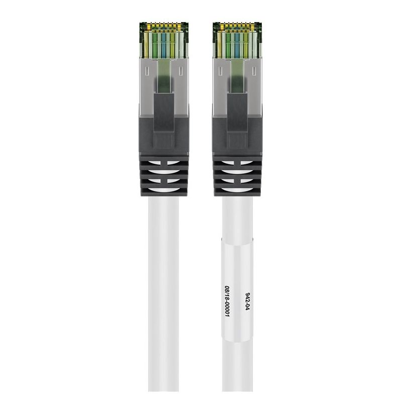 RJ45 Netzwerkkabel S/FTP (PiMF), mit CAT 8 Rohkabel, Weiß, 0,25m