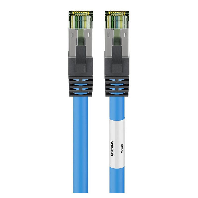 RJ45 Netzwerkkabel S/FTP (PiMF), mit CAT 8 Rohkabel, Blau, 0,50m