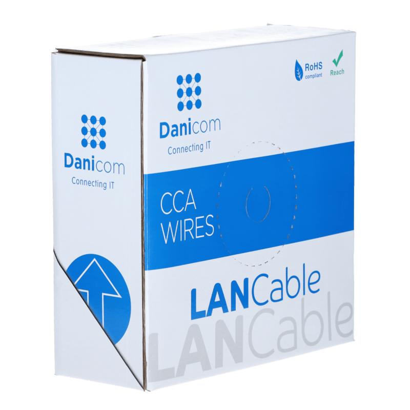 CAT6 Netzwerkkabel, U/UTP, AWG 24/7 (Flexibel), 100 Meter, Grau, CCA