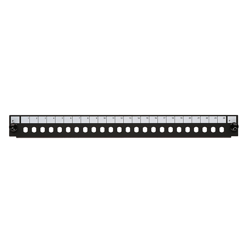 Frontplatte ST 24-Port schwarz, geeignet für universelle Glasfaserablage