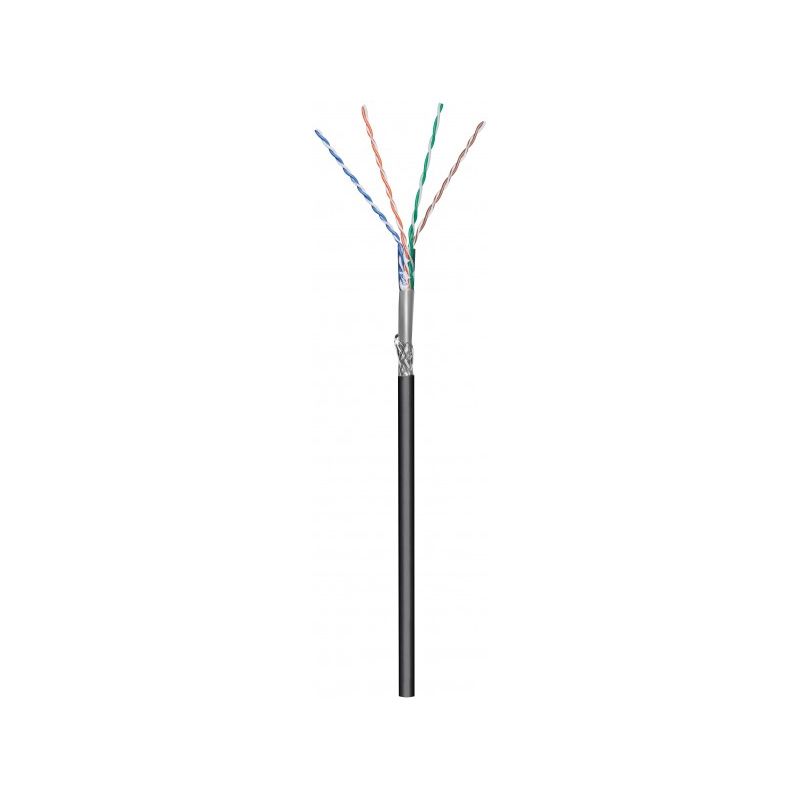 CAT6 Outdoor Netzwerkkabel, S/FTP, AWG 23/1 (Starrleiter), 100 Meter, Schwarz, CCA