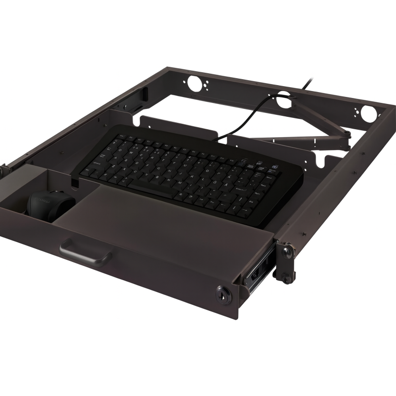 Tastatur- und Mausablage, ausziehbar und abschließbar, 1HE, 19-Zoll, schwarz